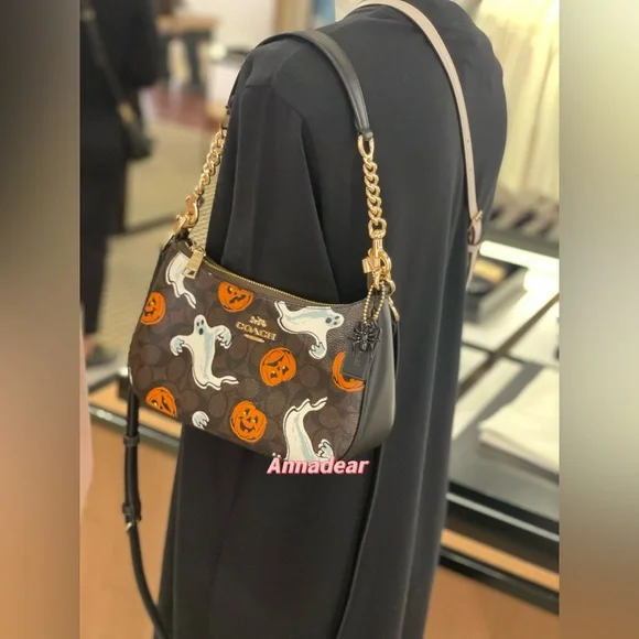 NWT Coach Teri Shoulder Bag In Signature Canvas Pumpkin Halloween Print CCE71 - Picture 14 of 15